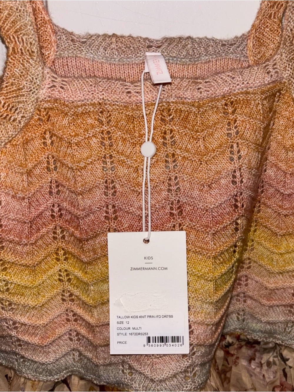 New! Zimmermann Tallow Floral Crochet Knit Dress Peach & Yellow 🌼 12y NWT! - Picture 13 of 15